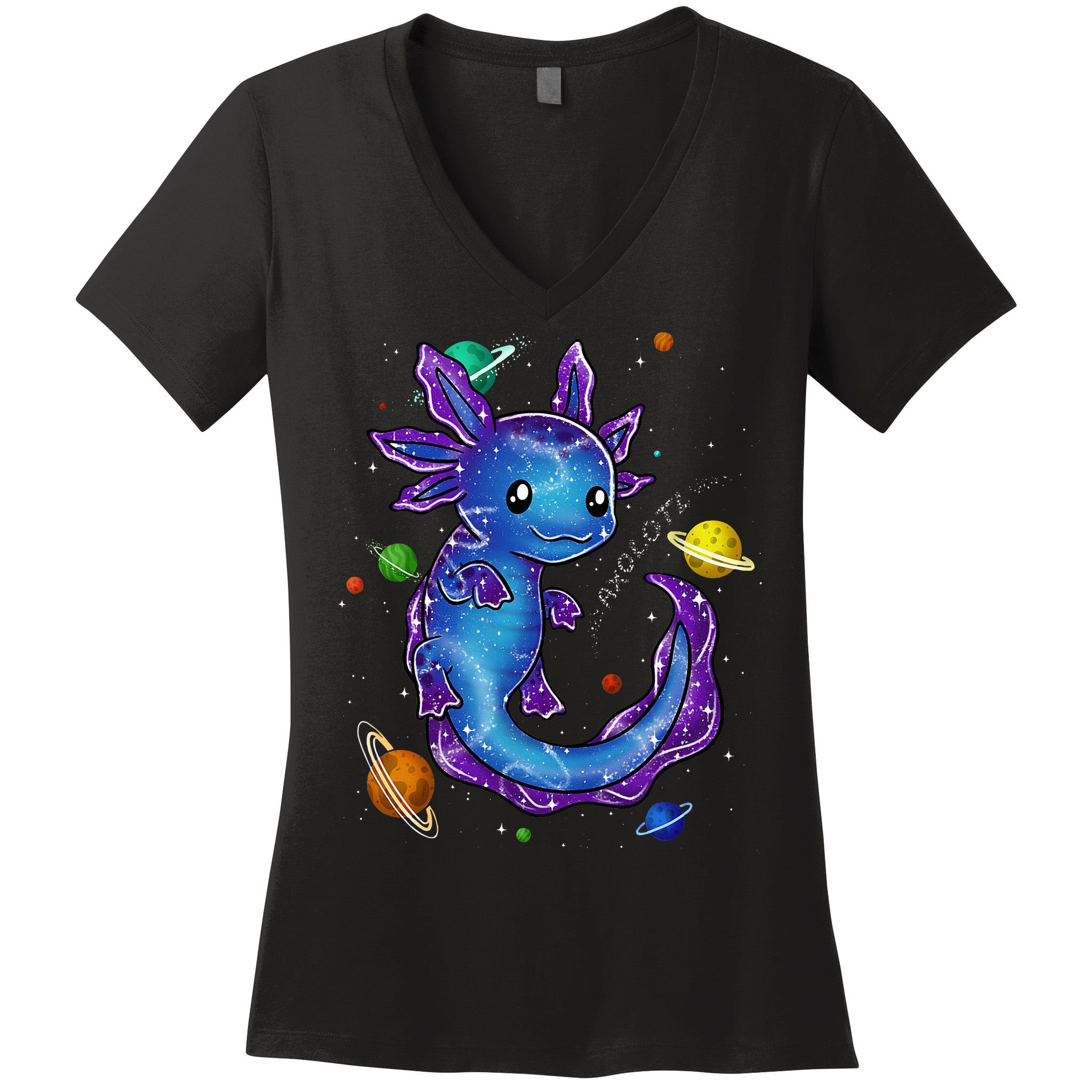 Galaxy Axolotl Funny Goth Space purple blue Japan Women's V-Neck T-Shirt