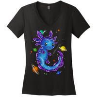 Galaxy Axolotl Funny Goth Space purple blue Japan Women's V-Neck T-Shirt