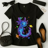 Galaxy Axolotl Funny Goth Space purple blue Japan Women's V-Neck T-Shirt