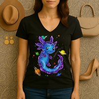 Galaxy Axolotl Funny Goth Space purple blue Japan Women's V-Neck T-Shirt
