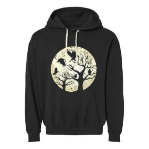 Gothic Animal Forest Bird Raven Creepy Night Moonlight Crow Garment-Dyed Fleece Hoodie