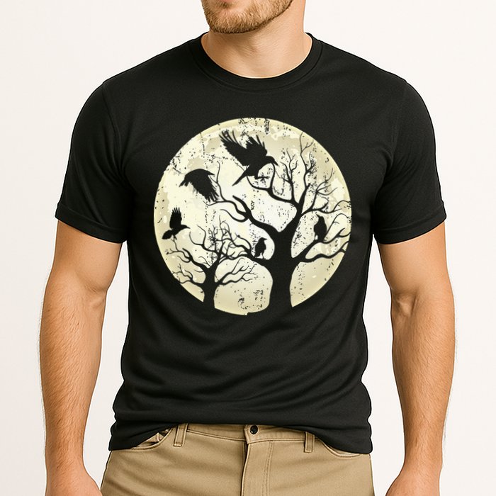 Gothic Animal Forest Bird Raven Creepy Night Moonlight Crow Cooling Performance Crew T-Shirt