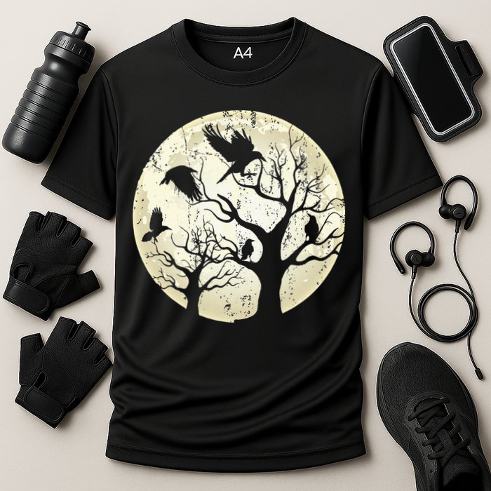 Gothic Animal Forest Bird Raven Creepy Night Moonlight Crow Cooling Performance Crew T-Shirt