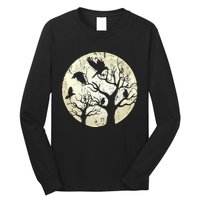 Gothic Animal Forest Bird Raven Creepy Night Moonlight Crow Long Sleeve Shirt