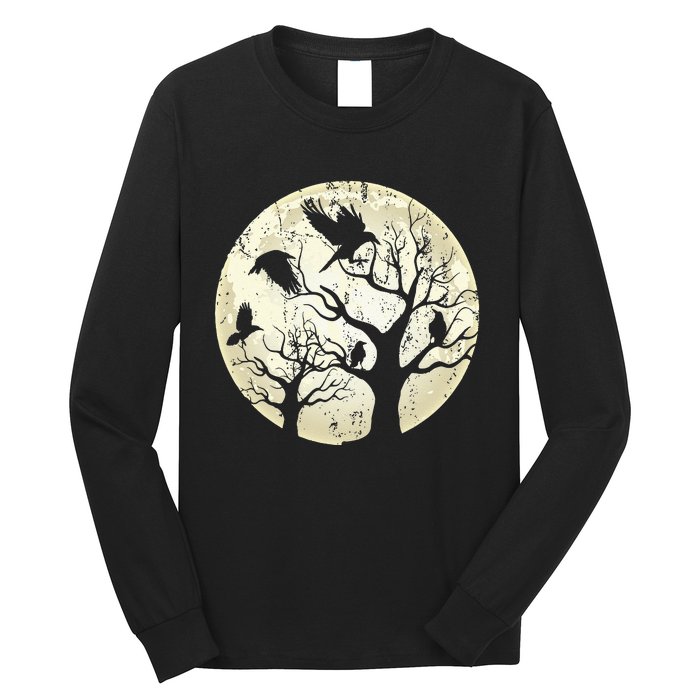 Gothic Animal Forest Bird Raven Creepy Night Moonlight Crow Long Sleeve Shirt