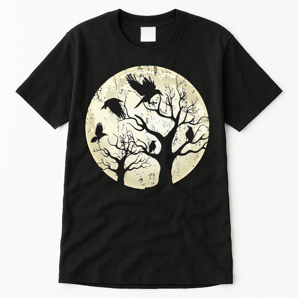 Gothic Animal Forest Bird Raven Creepy Night Moonlight Crow Tall T-Shirt