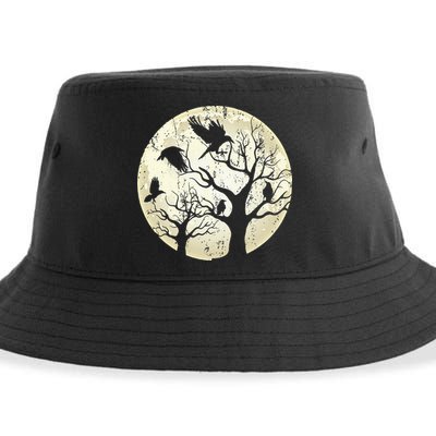 Gothic Animal Forest Bird Raven Creepy Night Moonlight Crow Sustainable Bucket Hat