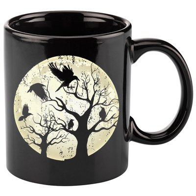 Gothic Animal Forest Bird Raven Creepy Night Moonlight Crow 11oz C Handle Ceramic Mug