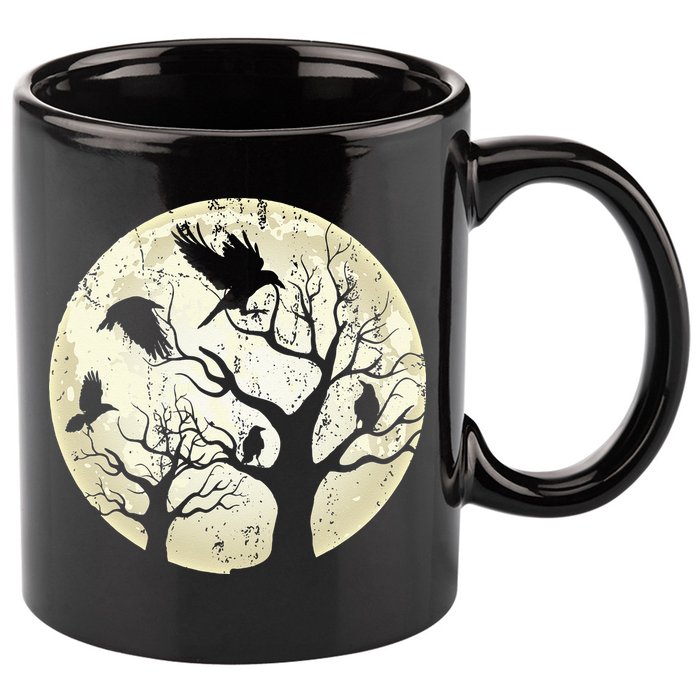 Gothic Animal Forest Bird Raven Creepy Night Moonlight Crow 11oz C Handle Ceramic Mug