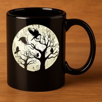 Gothic Animal Forest Bird Raven Creepy Night Moonlight Crow 11oz C Handle Ceramic Mug