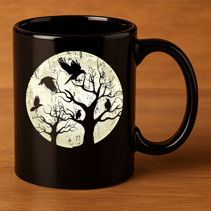 Gothic Animal Forest Bird Raven Creepy Night Moonlight Crow 11oz C Handle Ceramic Mug