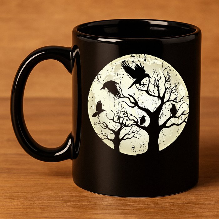 Gothic Animal Forest Bird Raven Creepy Night Moonlight Crow 11oz C Handle Ceramic Mug