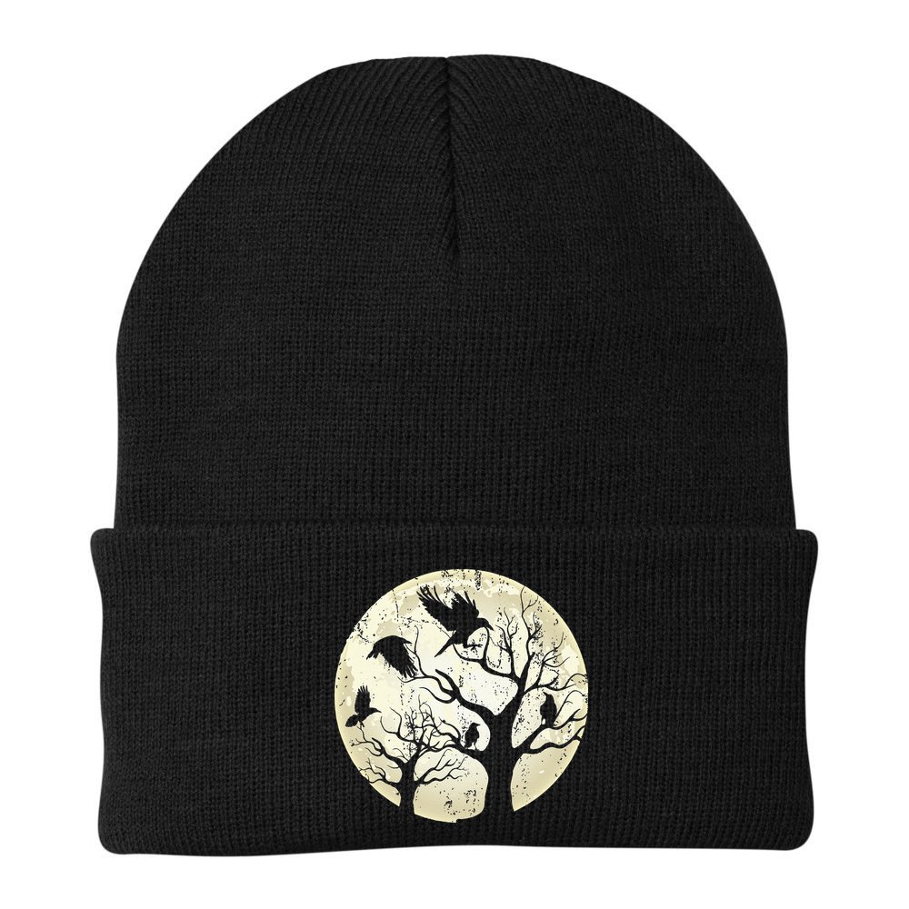 Gothic Animal Forest Bird Raven Creepy Night Moonlight Crow Beanie