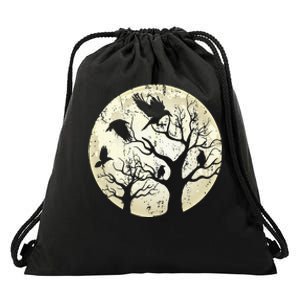 Gothic Animal Forest Bird Raven Creepy Night Moonlight Crow Drawstring Bag