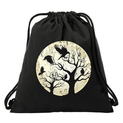 Gothic Animal Forest Bird Raven Creepy Night Moonlight Crow Drawstring Bag