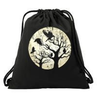 Gothic Animal Forest Bird Raven Creepy Night Moonlight Crow Drawstring Bag