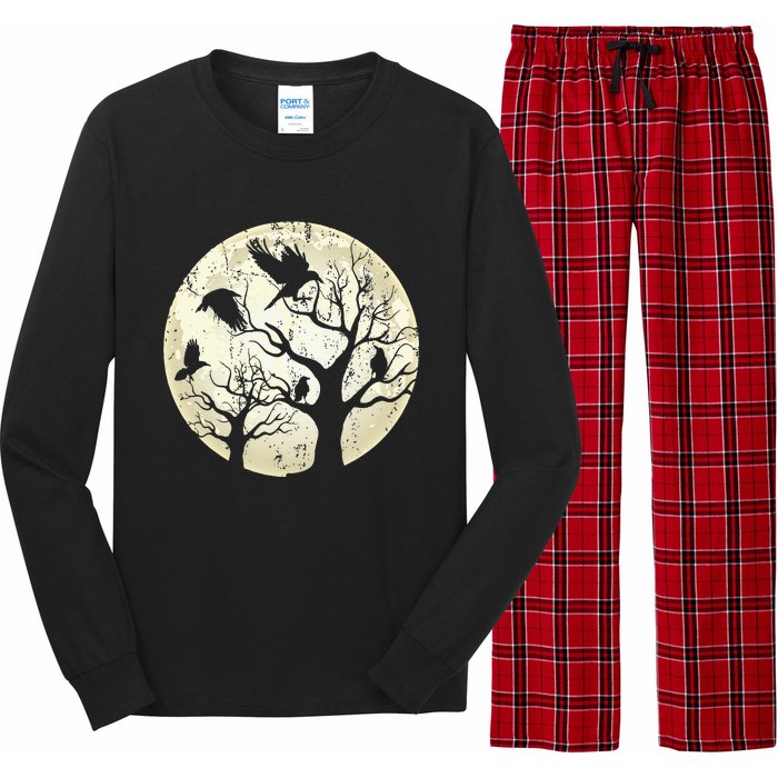 Gothic Animal Forest Bird Raven Creepy Night Moonlight Crow Long Sleeve Pajama Set