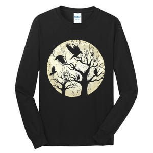 Gothic Animal Forest Bird Raven Creepy Night Moonlight Crow Tall Long Sleeve T-Shirt