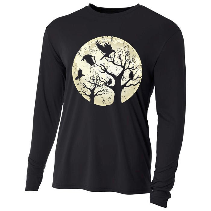 Gothic Animal Forest Bird Raven Creepy Night Moonlight Crow Cooling Performance Long Sleeve Crew