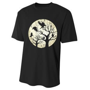 Gothic Animal Forest Bird Raven Creepy Night Moonlight Crow Performance Sprint T-Shirt