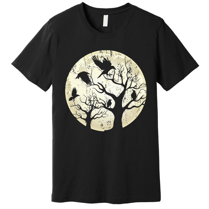 Gothic Animal Forest Bird Raven Creepy Night Moonlight Crow Premium T-Shirt