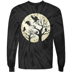 Gothic Animal Forest Bird Raven Creepy Night Moonlight Crow Tie-Dye Long Sleeve Shirt