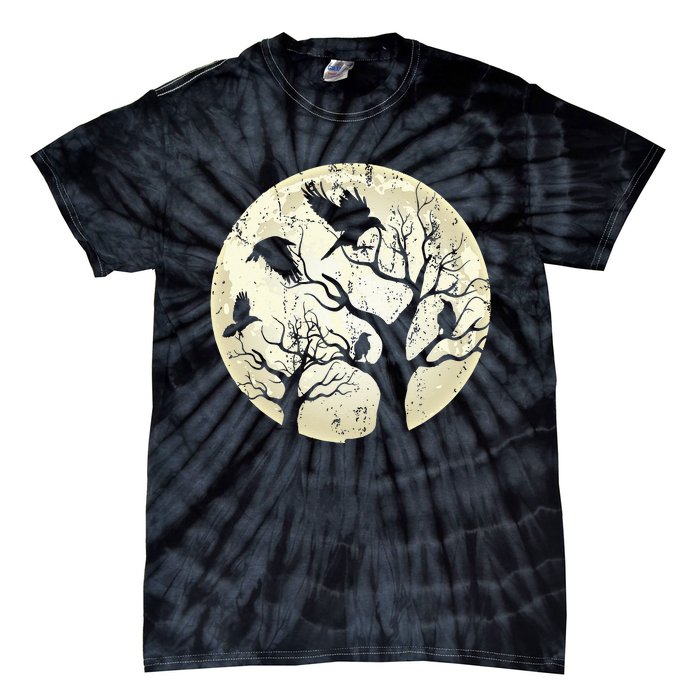 Gothic Animal Forest Bird Raven Creepy Night Moonlight Crow Tie-Dye T-Shirt