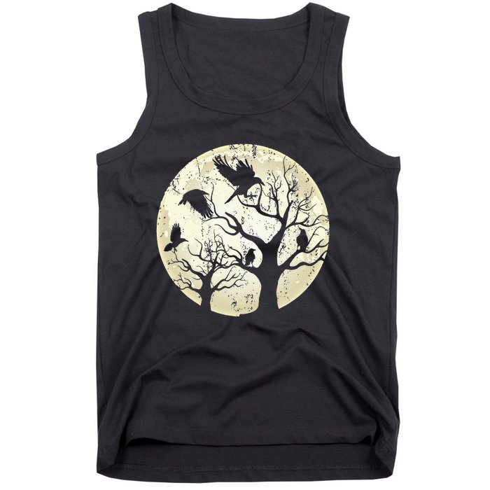 Gothic Animal Forest Bird Raven Creepy Night Moonlight Crow Tank Top