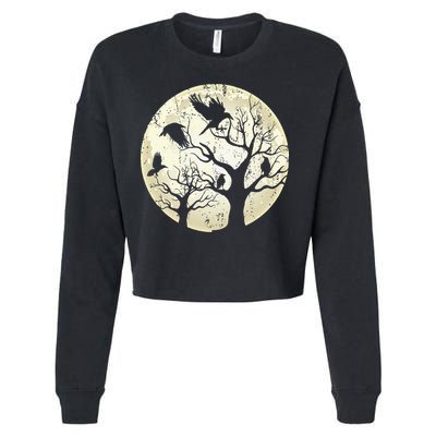 Gothic Animal Forest Bird Raven Creepy Night Moonlight Crow Cropped Pullover Crew