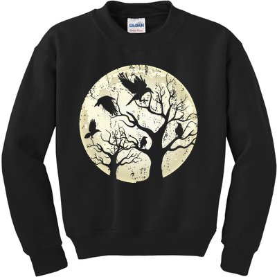 Gothic Animal Forest Bird Raven Creepy Night Moonlight Crow Kids Sweatshirt