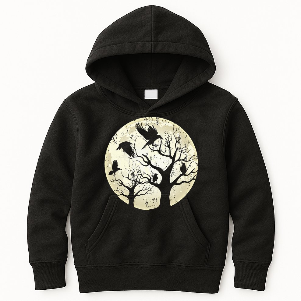 Gothic Animal Forest Bird Raven Creepy Night Moonlight Crow Kids Hoodie