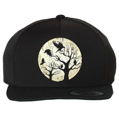 Gothic Animal Forest Bird Raven Creepy Night Moonlight Crow Wool Snapback Cap