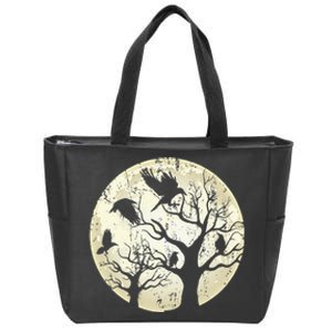 Gothic Animal Forest Bird Raven Creepy Night Moonlight Crow Zip Tote Bag