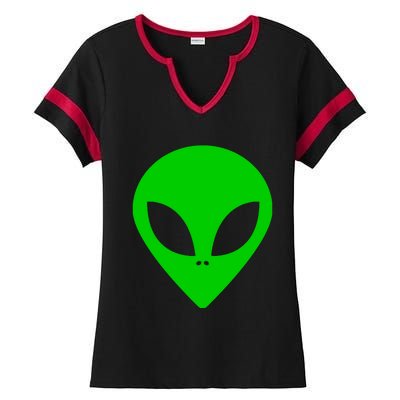 Green Alien Face Green Ladies Halftime Notch Neck Tee