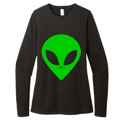 Green Alien Face Green Womens CVC Long Sleeve Shirt