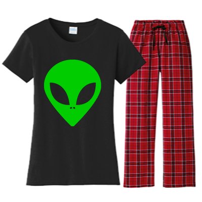 Green Alien Face Green Women's Flannel Pajama Set