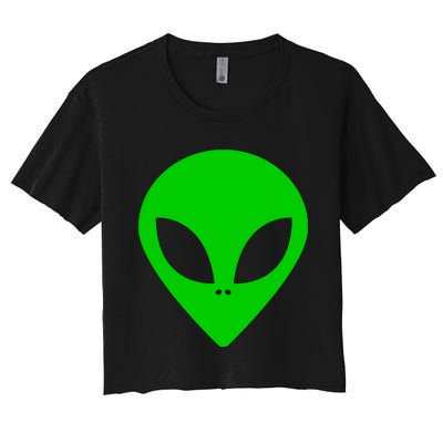 Green Alien Face Green Women's Crop Top Tee