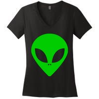 Green Alien Face Green Women's V-Neck T-Shirt