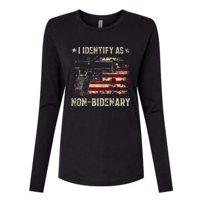 Gun American Flag Funny I Identify As NonBidenary  Womens Cotton Relaxed Long Sleeve T-Shirt