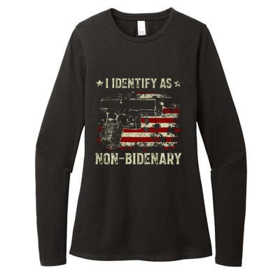 Gun American Flag Funny I Identify As NonBidenary  Womens CVC Long Sleeve Shirt