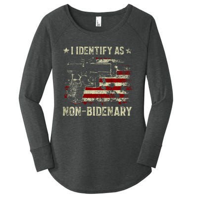 Gun American Flag Funny I Identify As NonBidenary  Women's Perfect Tri Tunic Long Sleeve Shirt