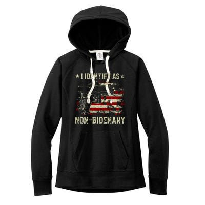 Gun American Flag Funny I Identify As NonBidenary  Women's Fleece Hoodie