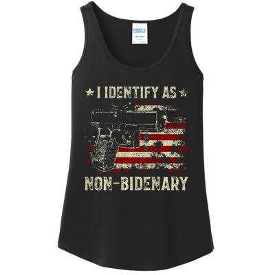 Gun American Flag Funny I Identify As NonBidenary  Ladies Essential Tank