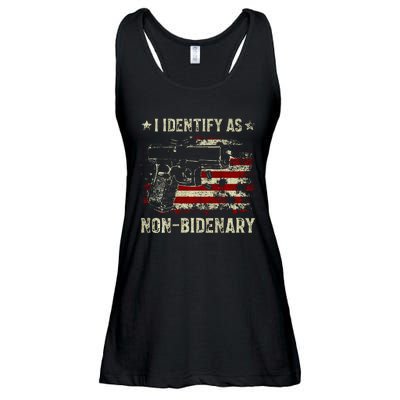 Gun American Flag Funny I Identify As NonBidenary  Ladies Essential Flowy Tank