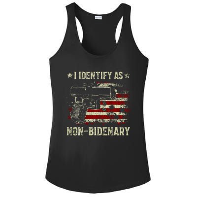 Gun American Flag Funny I Identify As NonBidenary  Ladies PosiCharge Competitor Racerback Tank