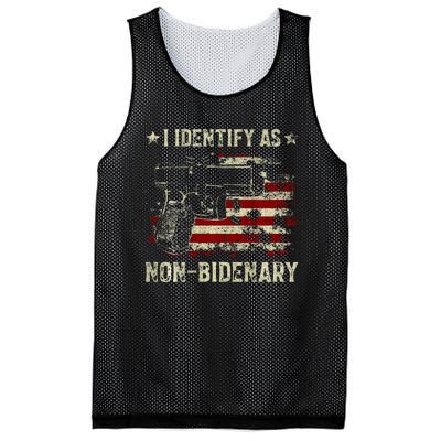 Gun American Flag Funny I Identify As NonBidenary  Mesh Reversible Basketball Jersey Tank