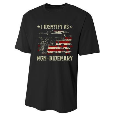 Gun American Flag Funny I Identify As NonBidenary  Performance Sprint T-Shirt