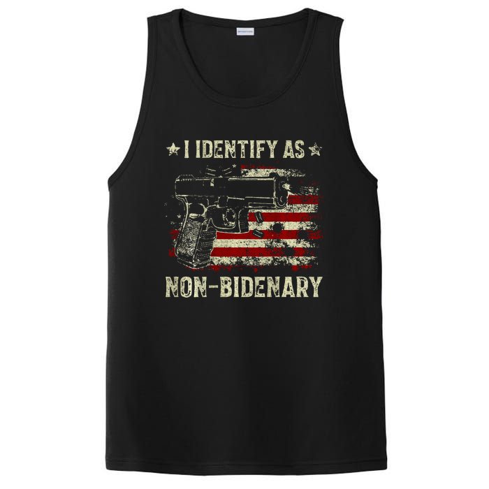 Gun American Flag Funny I Identify As NonBidenary  PosiCharge Competitor Tank