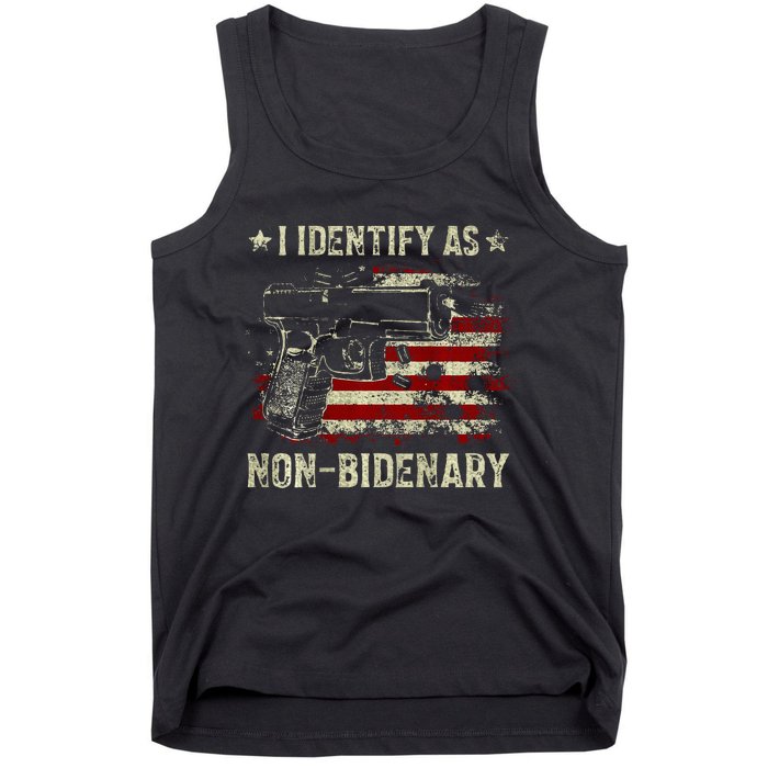 Gun American Flag Funny I Identify As NonBidenary  Tank Top