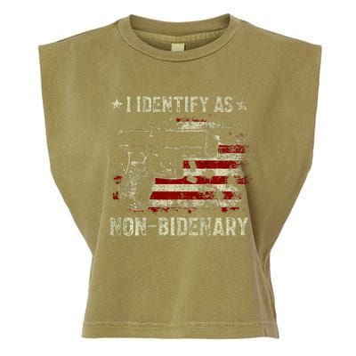 Gun American Flag Funny I Identify As NonBidenary  Garment-Dyed Women's Muscle Tee